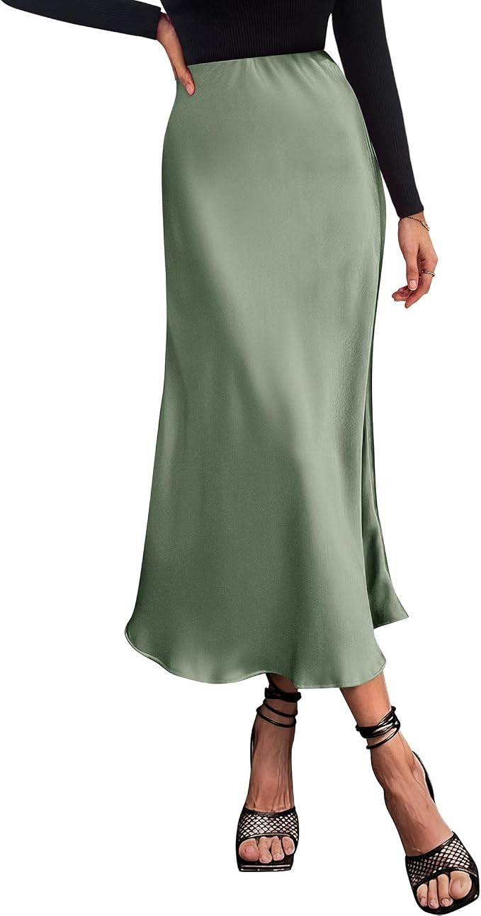 BTFBM 2026 Summer Womens Skirts Silk Elegant High Waist Flowy Long Satin A-Line Midi Skirt Cockta... | Amazon (US)