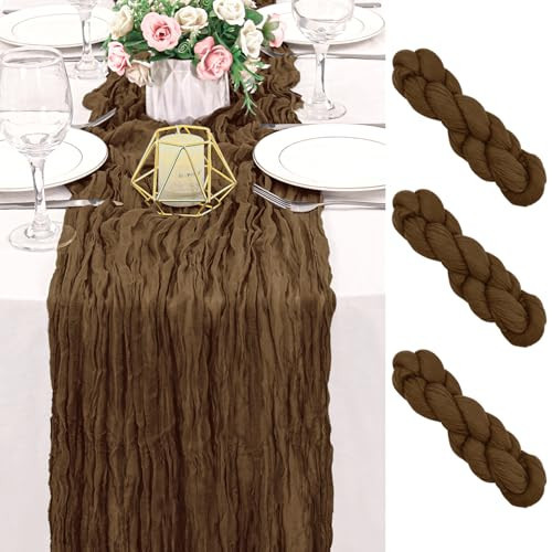 4 Pack 120 Inch Brown Cheesecloth Table Runner Boho Rustic Gauze Sheer Romantic 10 FT Long Cheese Cloth Table Runner for Bridal Baby Shower Wedding Party Birthday Holiday Home Easter Decor | Amazon (US)