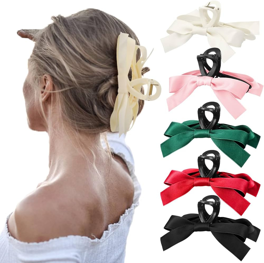 Christmas Claw Clips Bow Claw Clips for Women, 5 Pcs Bow Hair Clips for Thick Hair, Large Hair Bo... | Amazon (US)