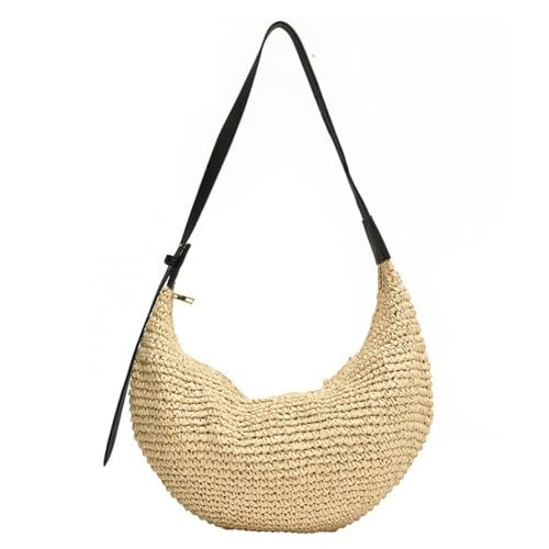 Straw Crossbody Shoulder Bag, Beach Woven Hobo Bags with Adjustable Strap, Large Capacity Straw Crescent Bags for Summer Vacation | Amazon (US)