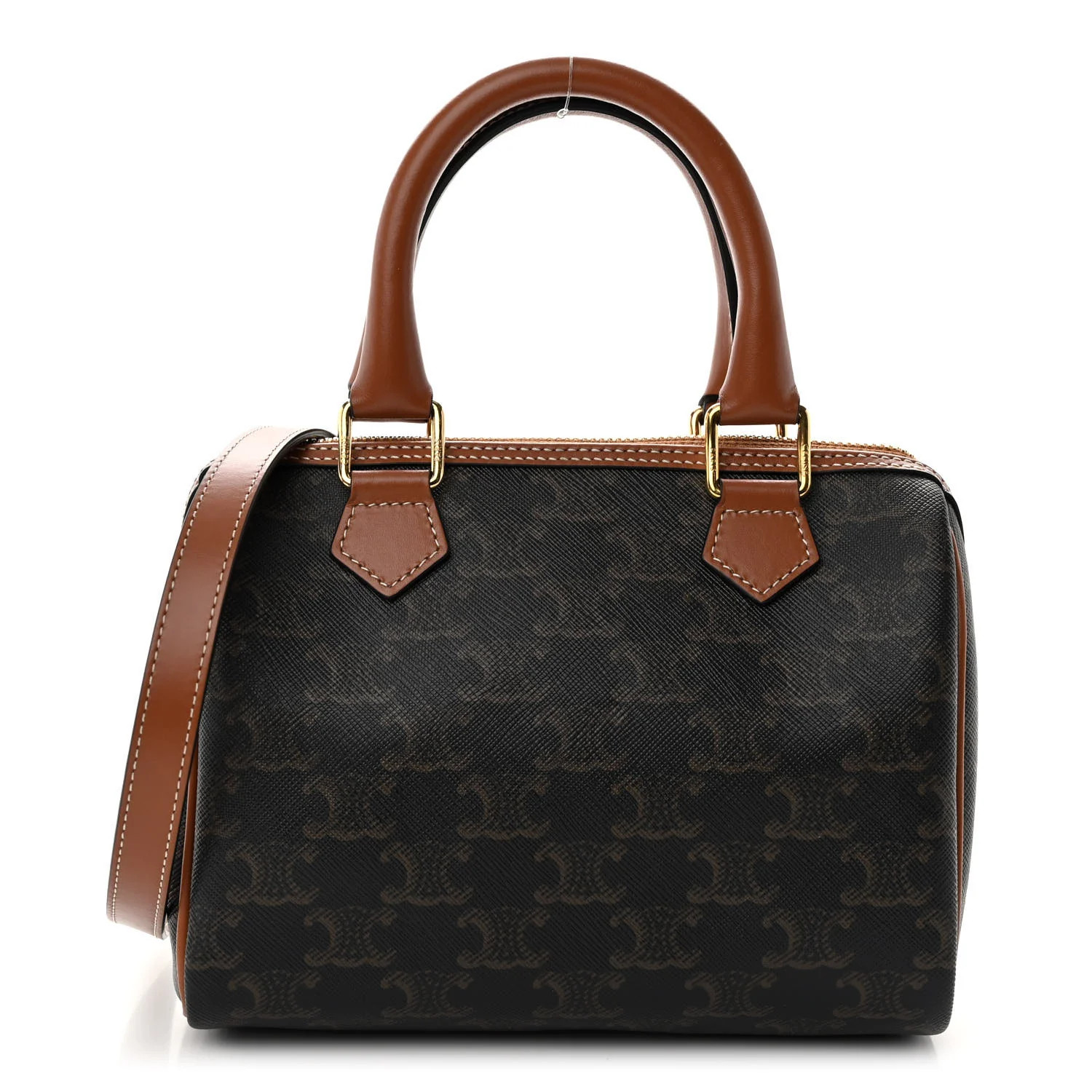 CELINE Triomphe Canvas Calfskin Small Boston Bag Tan | FASHIONPHILE | FASHIONPHILE (US)