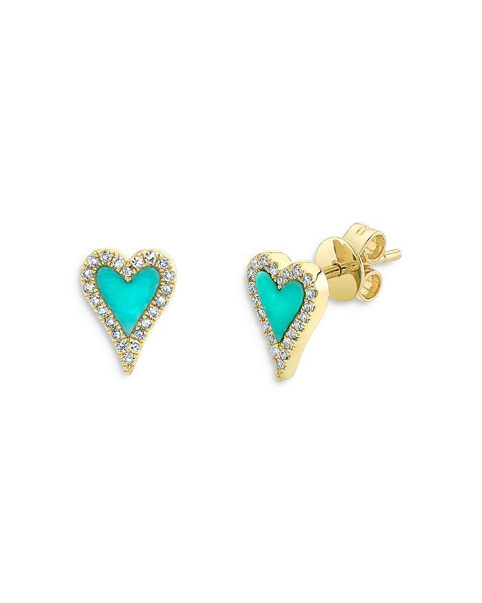 Diamond & Turquoise Heart Stud Earrings in 14K Yellow Gold - 100% Exclusive | Bloomingdale's (US)