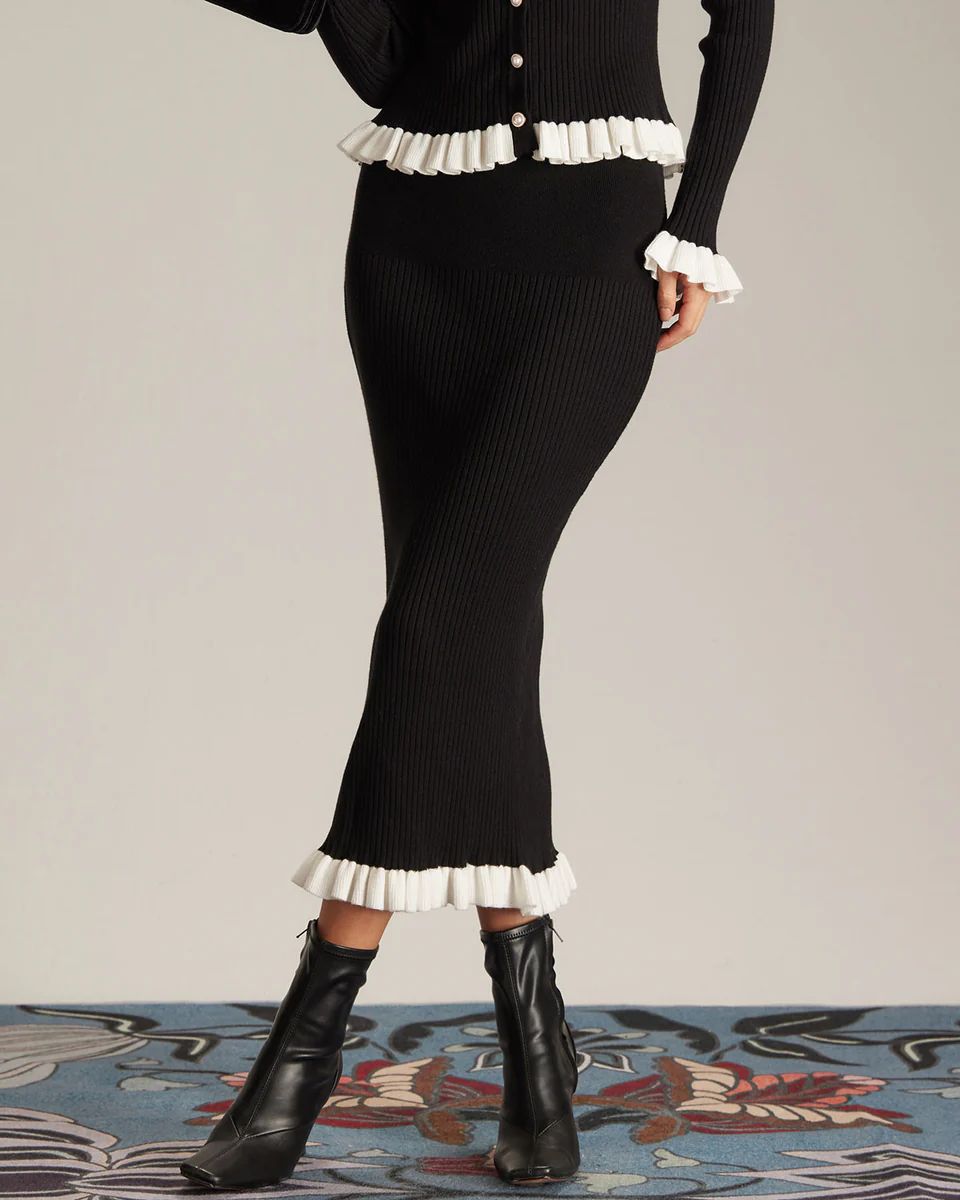 The Black High Waisted Contrast Knit Midi Skirt & Reviews - Black - Bottoms | RIHOAS | rihoas.com