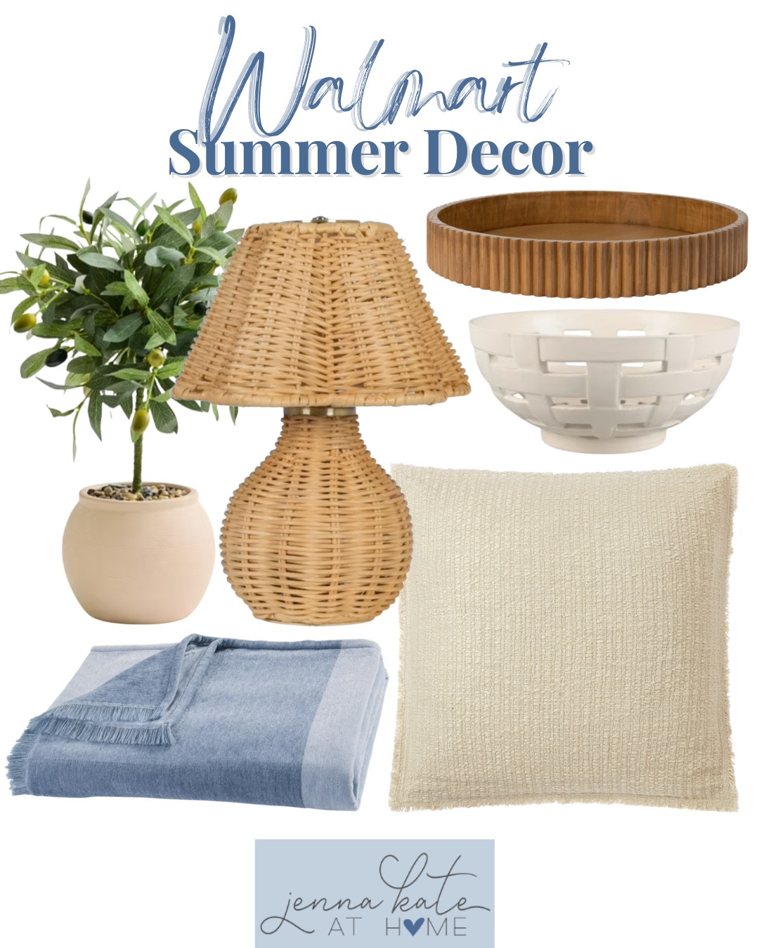 Summer decor from Walmart include table lamp, throw pillow, throw blanket, decorative bowl, tray, and faux plant.

Home decor, looks for less, coastal home

#LTKHome #LTKSeasonal #LTKvlog