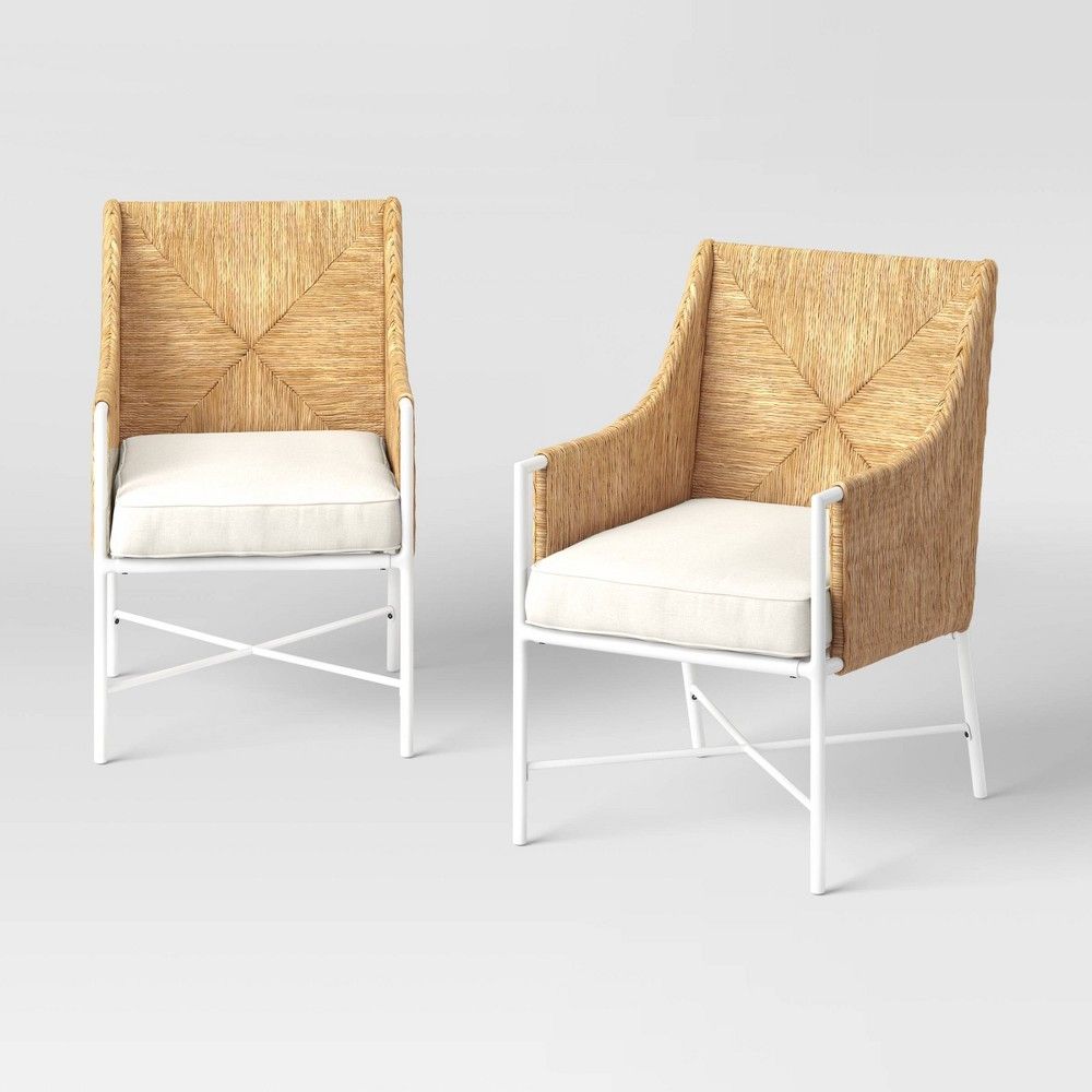 Stanton 2pk Rush Weave Club Chairs - White/Natural - Threshold designed with Studio McGee | Target