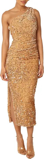 Kiki One Shoulder Sequin Midi Dress | Nordstrom