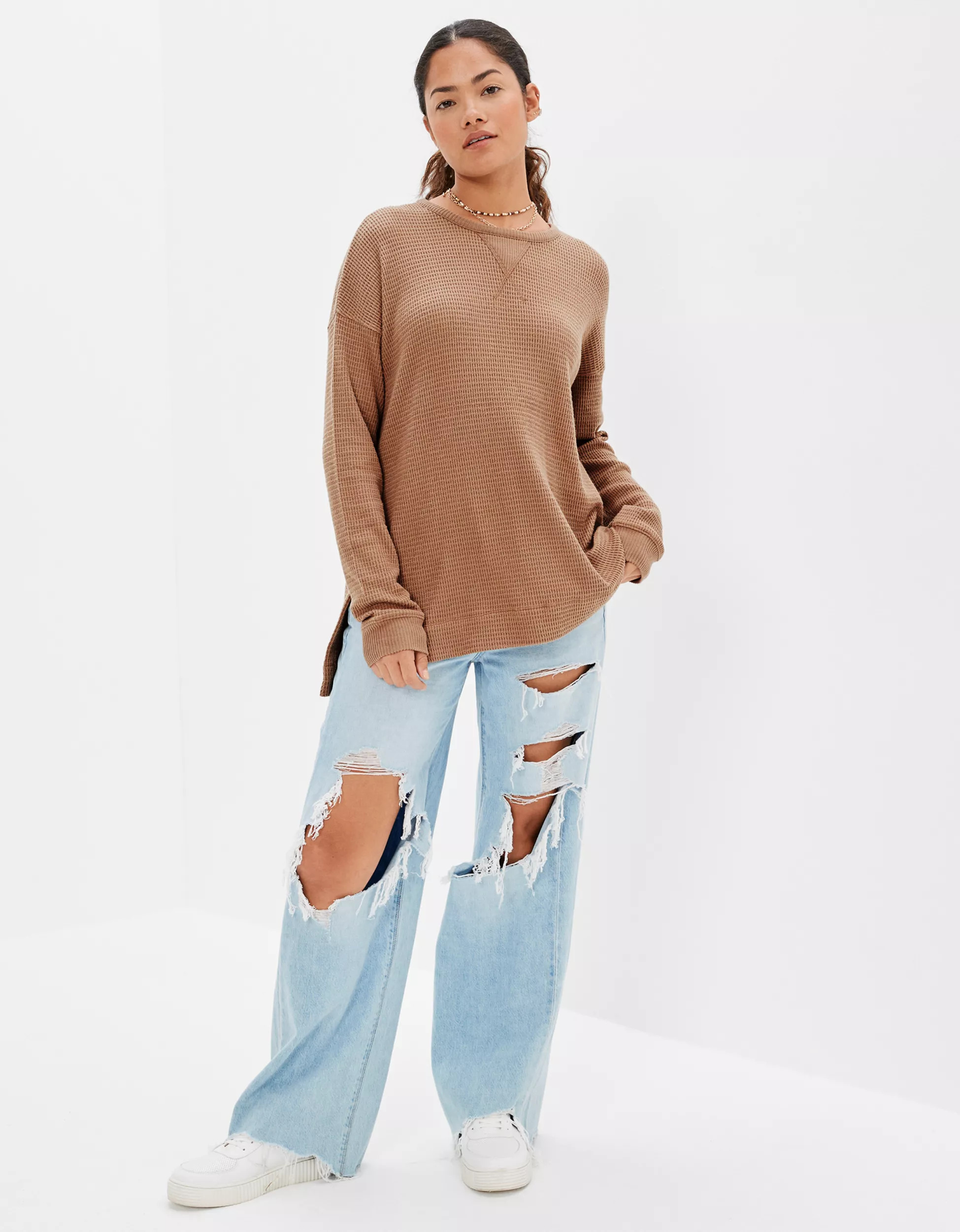 AE Oversized Long-Sleeve Plush T-Shirt | American Eagle Outfitters (US & CA)