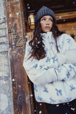 Bow Print Polar Fleece Half Zip Sweatshirt | Ardene