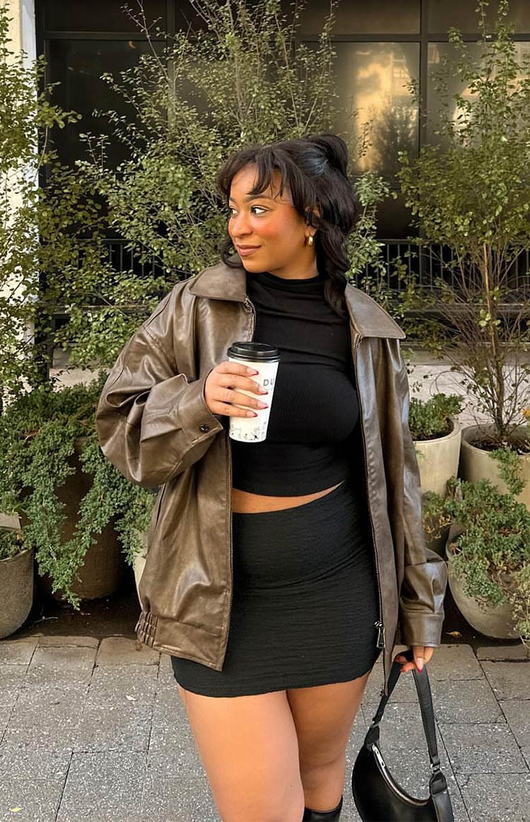 Abbi PU Vintage Brown Bomber Jacket | Beginning Boutique (US)