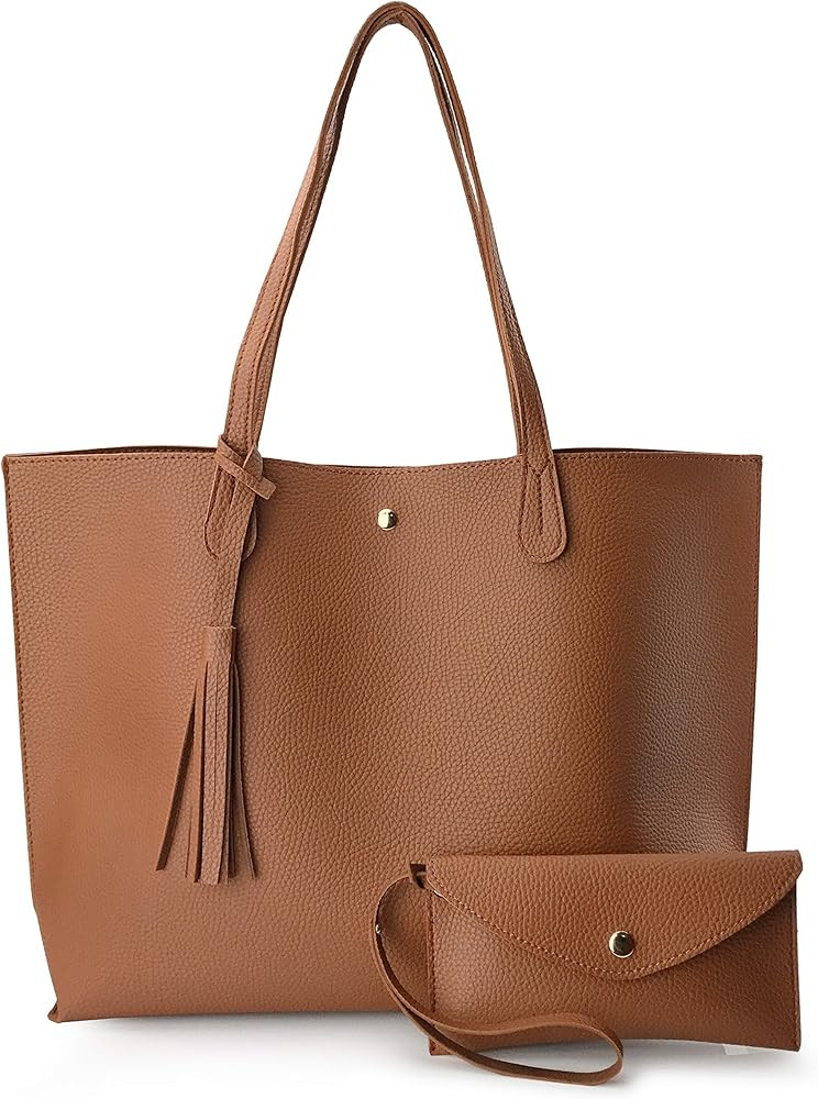 Minimalist Clean Cut Pebbled Faux Leather Tote Womens Shoulder Handbag | Amazon (US)