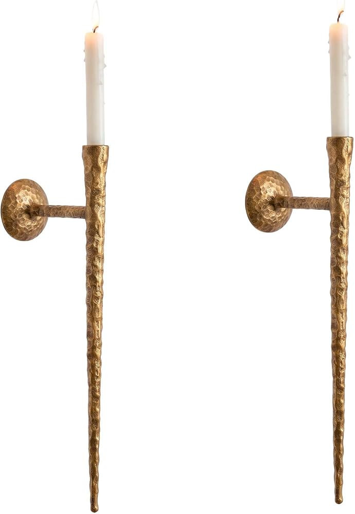 Vintage Brass Wall Candle Sconces Set of 2, 23" Iron Candle Holder | Amazon (US)
