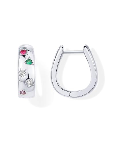 PAVOI 14K Gold Plated 925 Sterling Silver Posts Chunky Huggie Earrings for Women | Multi-Colored ... | Amazon (US)