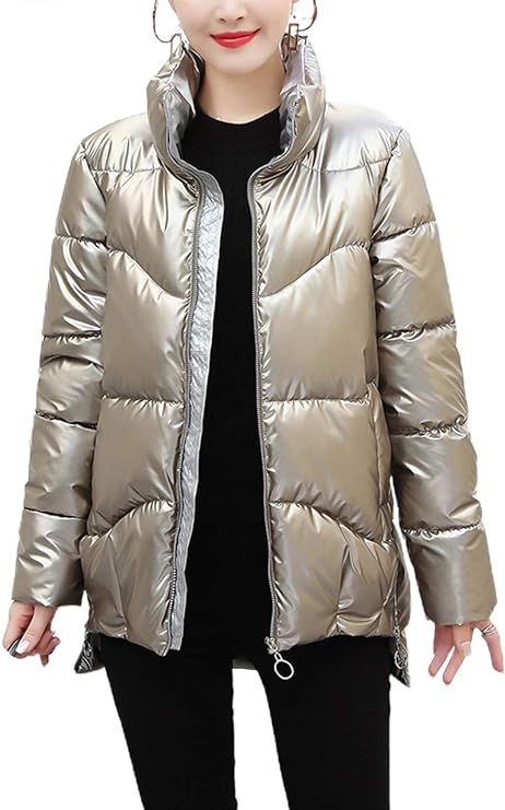 chouyatou Women's Modern Shiny Metallic Winter Quilted Jacket Down Alternative Coat | Amazon (US)