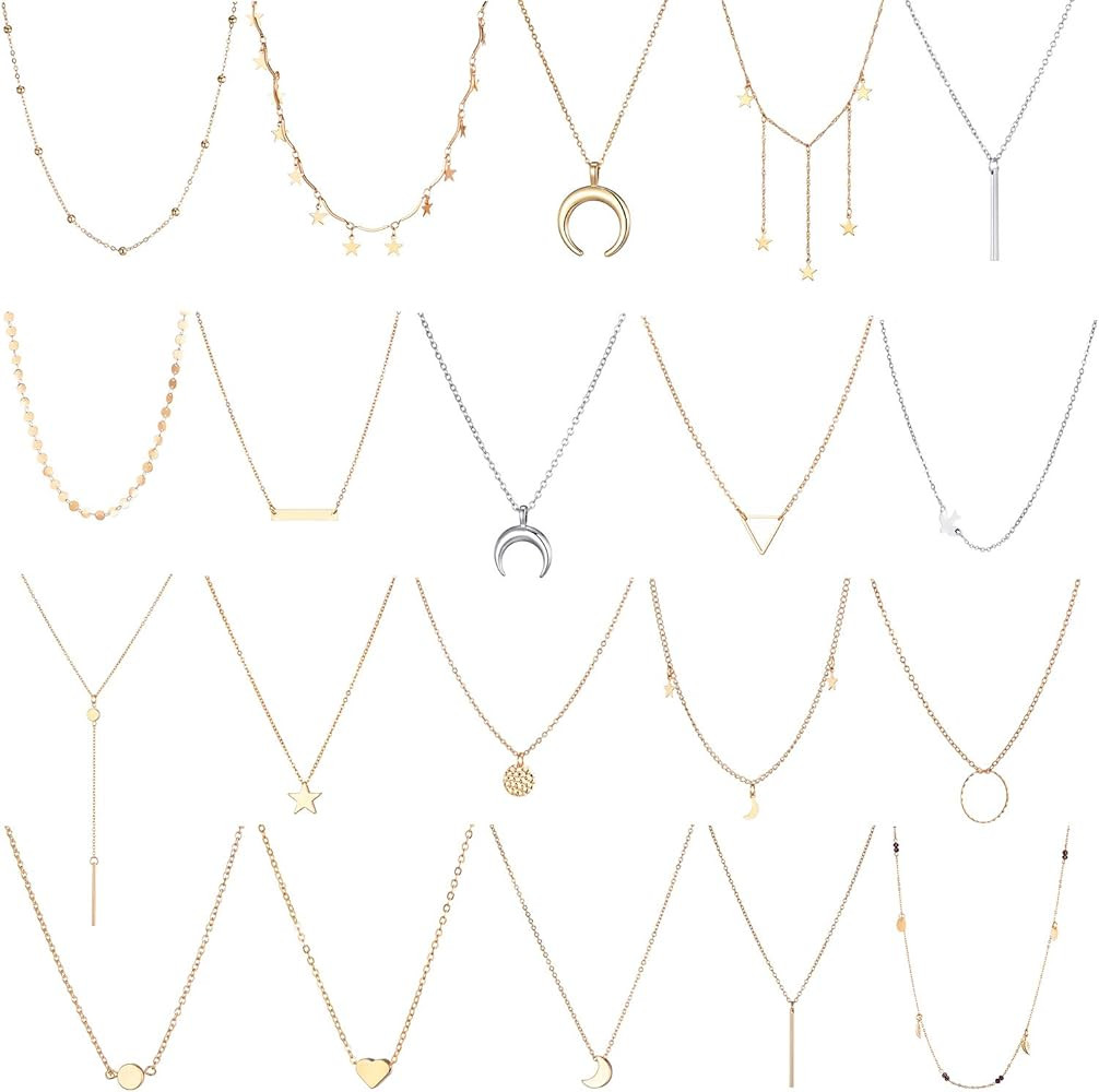 Amazon.com: 20 PCS Multiple DIY Layered Choker Necklace for Women with Sexy Coin Moon Star Multil... | Amazon (US)