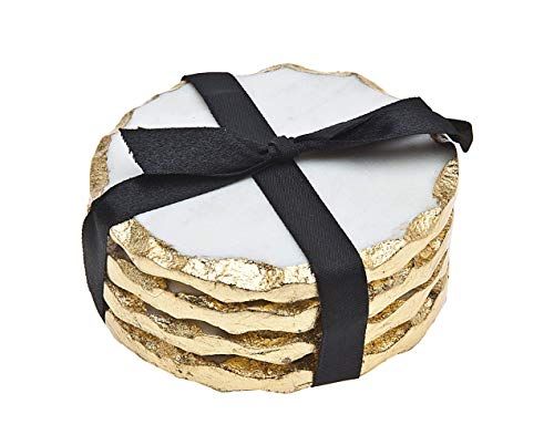 Godinger Round Coasters Gold Edge, Marble Coaster Set, Table Protection, Set of 4 | Amazon (US)