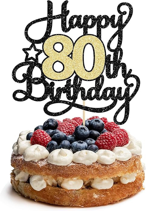 1Pc Happy 80th Birthday Cake Topper Black Gold Glitter Cheers to 80 Years Cake Pick 80th Birthday... | Amazon (US)