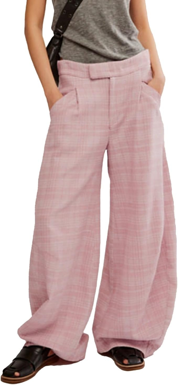 Kedera Women Vintage Tartan Plaid Print Wide Leg Pants High Waisted Baggy Trousers Casual Busines... | Amazon (US)