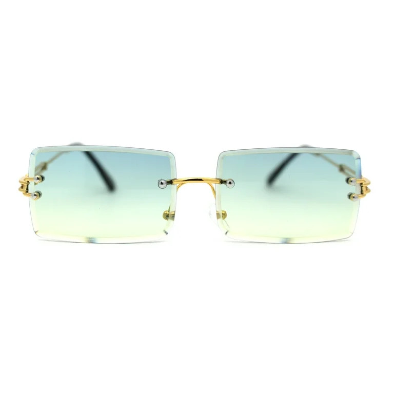 Luxe 90s Full Rimless Bevelled Oceanic Lens Square Sunglasses Gold Blue Yellow | Walmart (US)