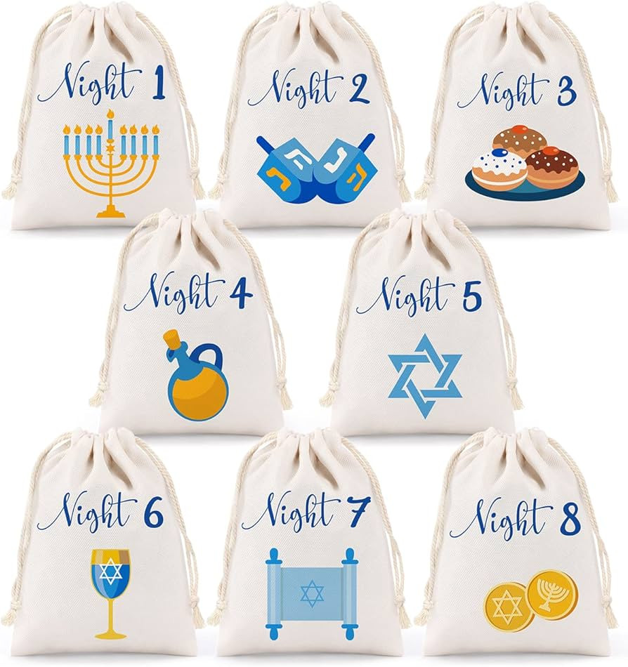 8 Nights of Hanukkah Drawstring Bags Chanukah Gift Bags Hanukkah Countdown Calendar Hanukkah Line... | Amazon (US)