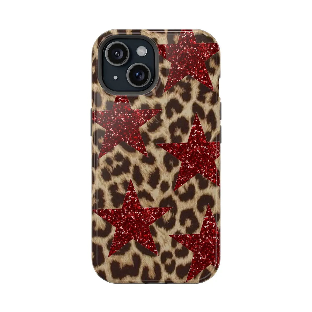 Magsafe Red Star and Leopard Print Tough Phone Case, Magnetic Trendy Phone Case iPhone 15/14/13/1... | Etsy (US)