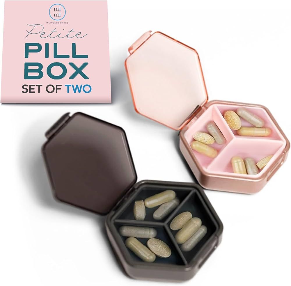 Petite Pillbox - Pill Organizer - Set of 2 Stylish & Compact Travel Size Cases in Elegant Rose & ... | Amazon (US)