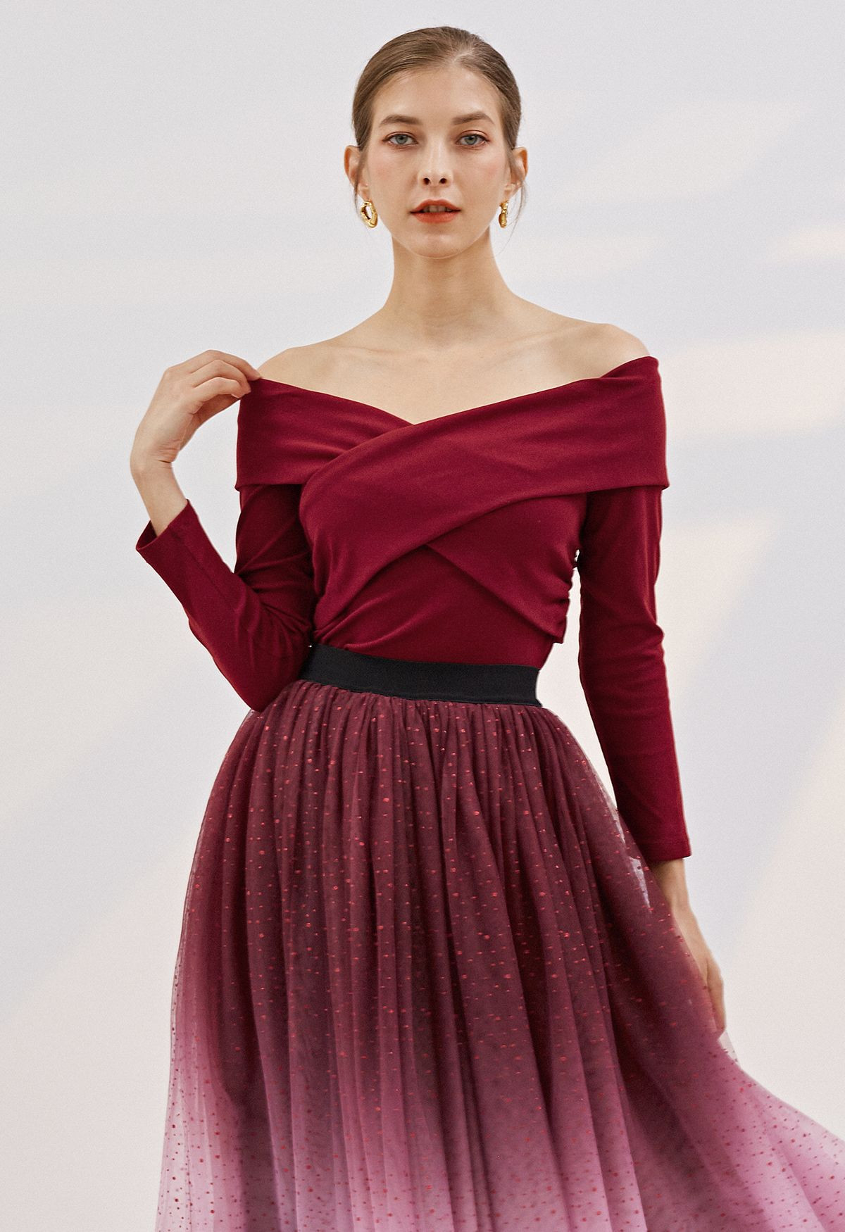 Crisscross Off-Shoulder Cotton Top in Red | Chicwish