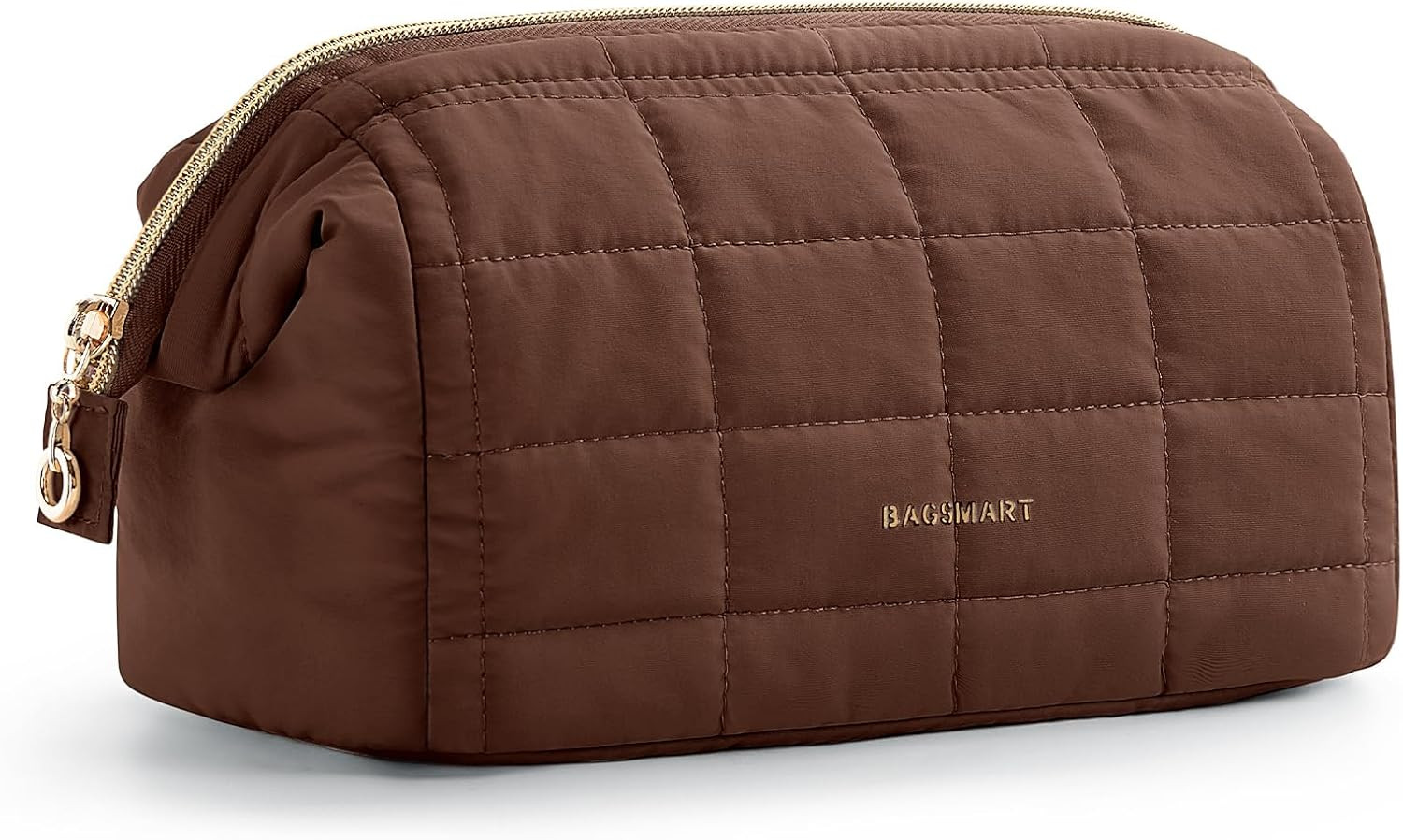 BAGSMART Makeup Bag Travel Toiletry Bag, Wide-open Zipper Pouch, Chocolate | Amazon (US)