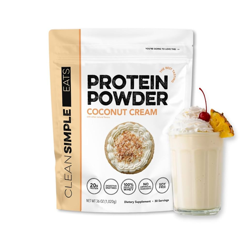 Clean Simple Eats Whey Protein Powder, Coconut Cream Flavor Naturally Sweetened, 100% Grass Fed P... | Amazon (US)