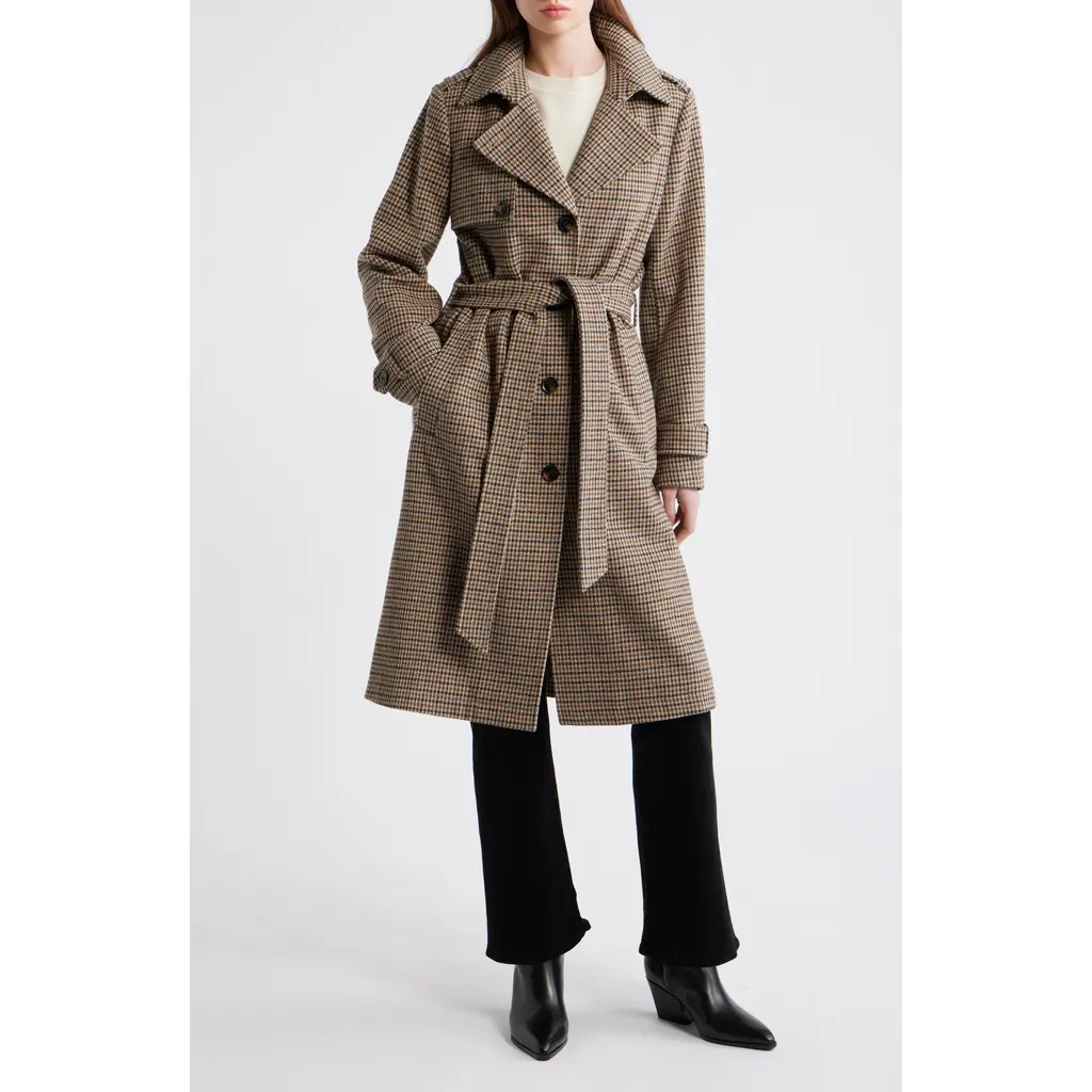 bcbg Belted Trench Coat in Brown/black Hounds at Nordstrom, Size X-Small | Nordstrom