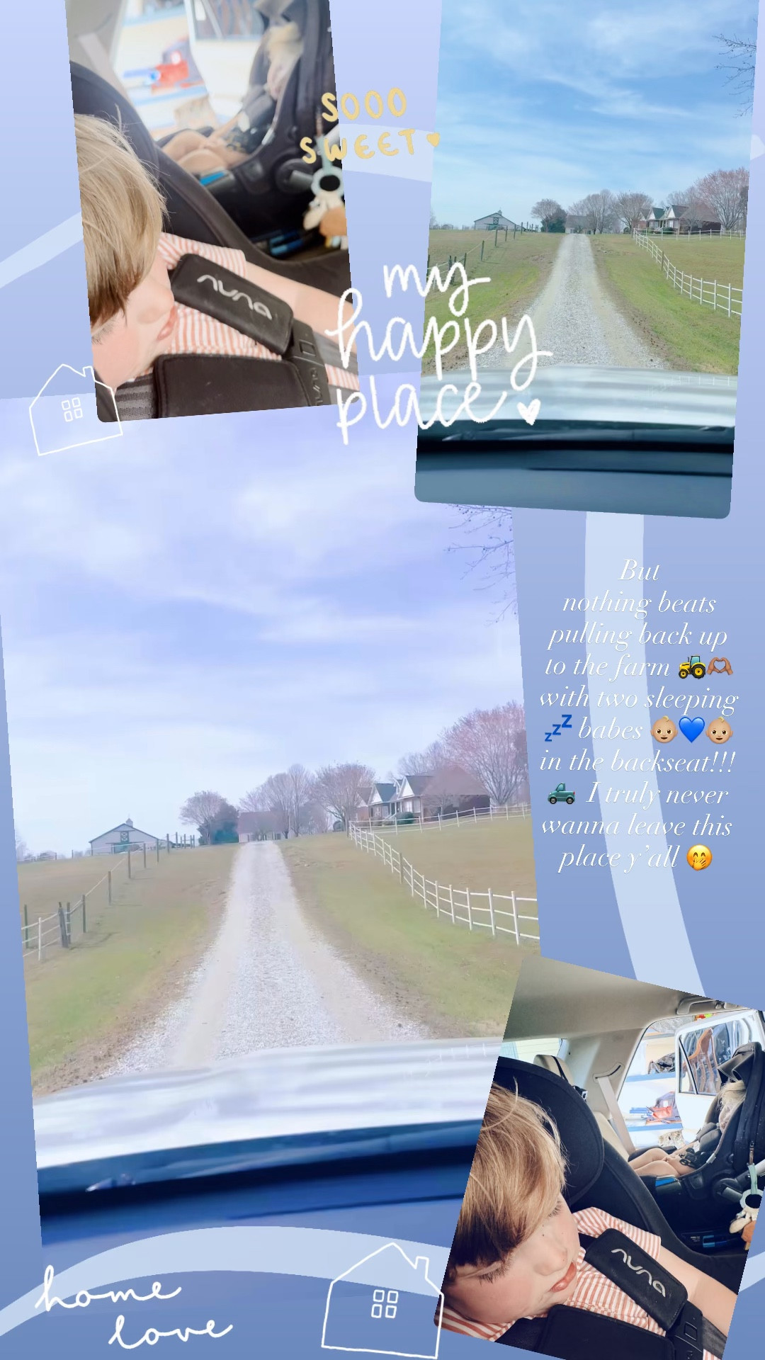 But 
nothing beats pulling back up to the farm 🚜🫶🏽 with two sleeping 💤 babes 👶🏼💙👶🏼 in the backseat!!! 🛻  I truly never wanna leave this place y’all 🤭