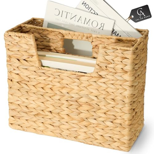 CHI AN HOME Wicker Magazine Basket, Handwoven Water Hyacinth Storage Bin & Organizer for Files, Books, Newspapers, Documents, Decorative Storage Bin with Handle for Office, Living Room, Dorm, Bathroom | Amazon (US)
