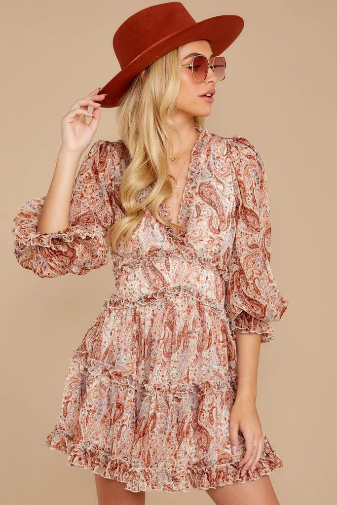 Make It A Date Night Rust Paisley Print Dress | Red Dress 