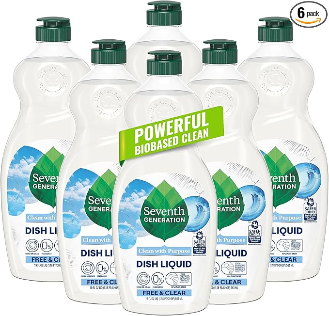Seventh Generation Dish Liquid Soap Free & Clear liquid soap Pack of 6 Dishwashing Soap Dish Soap... | Amazon (US)