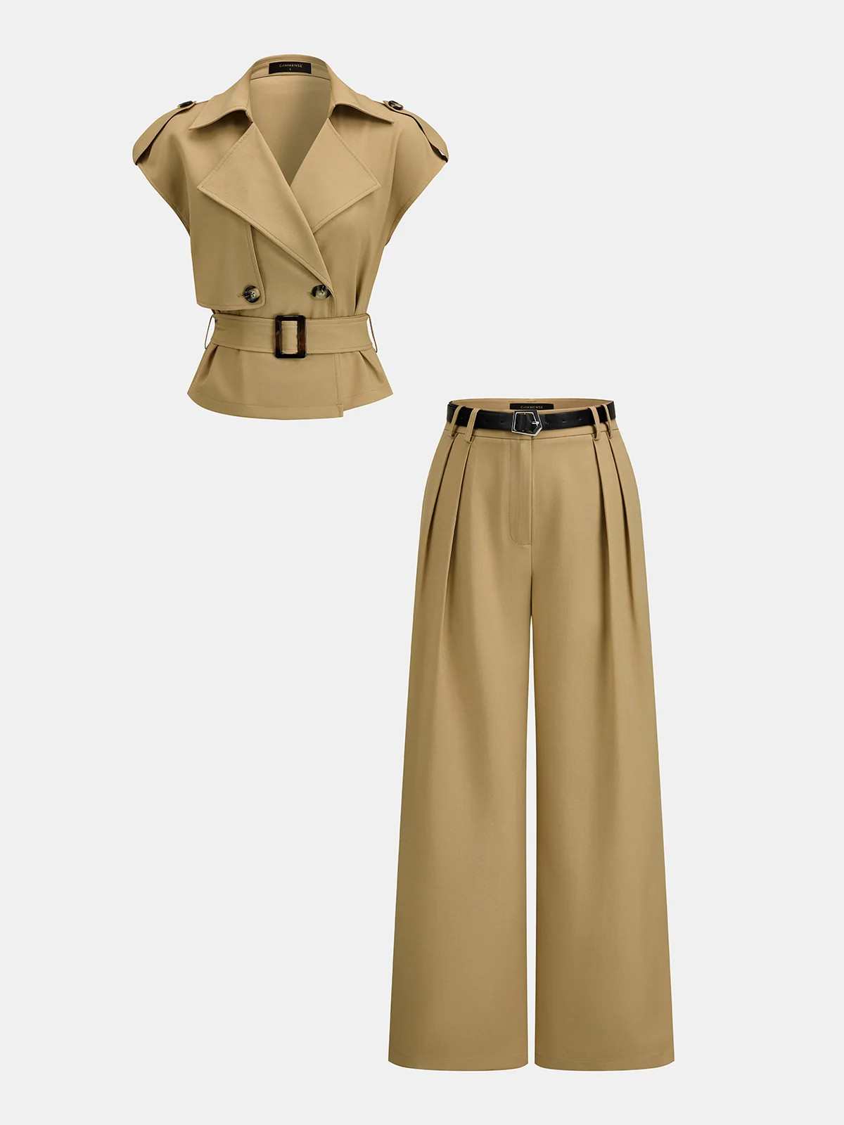 Trench Belted Blouse & Pleated Pants Set | Commense