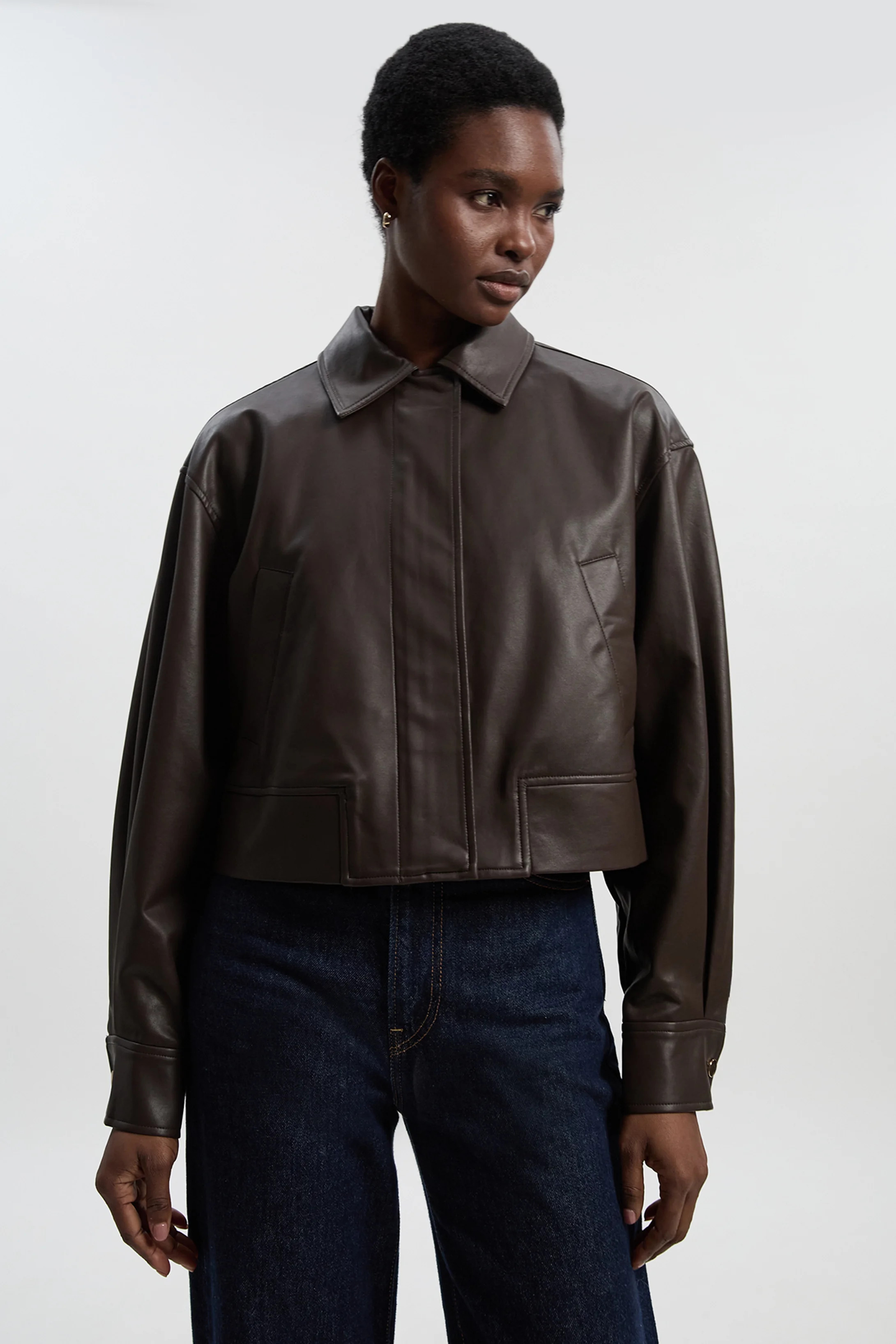 Faux Leather Tailored Bomber Jacket | Karen Millen UK + IE + DE + NL