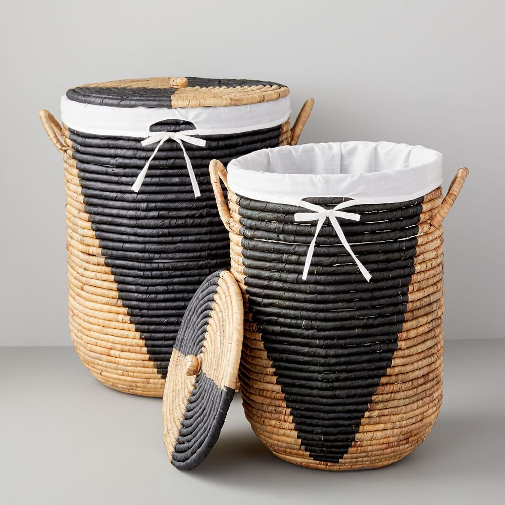 Woven Seagrass Lidded Hampers - Natural/Black | West Elm (US)