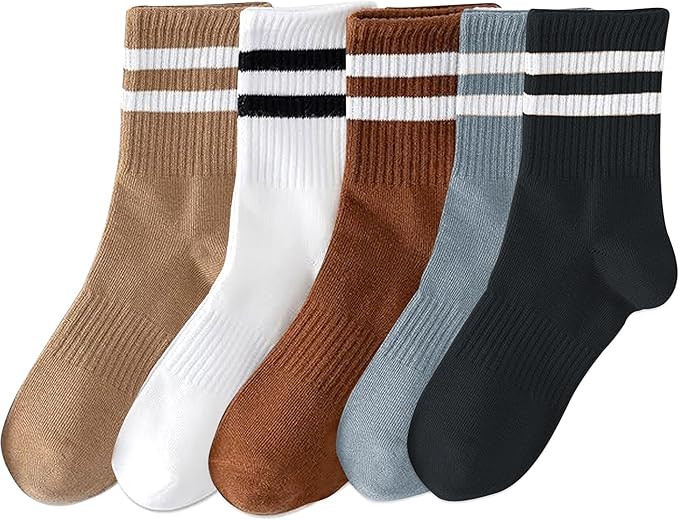 5 Pairs Women's Striped Crew Socks Ultimate Comfort Casual Socks for Women Size 5-10 Seamless Toe... | Amazon (US)