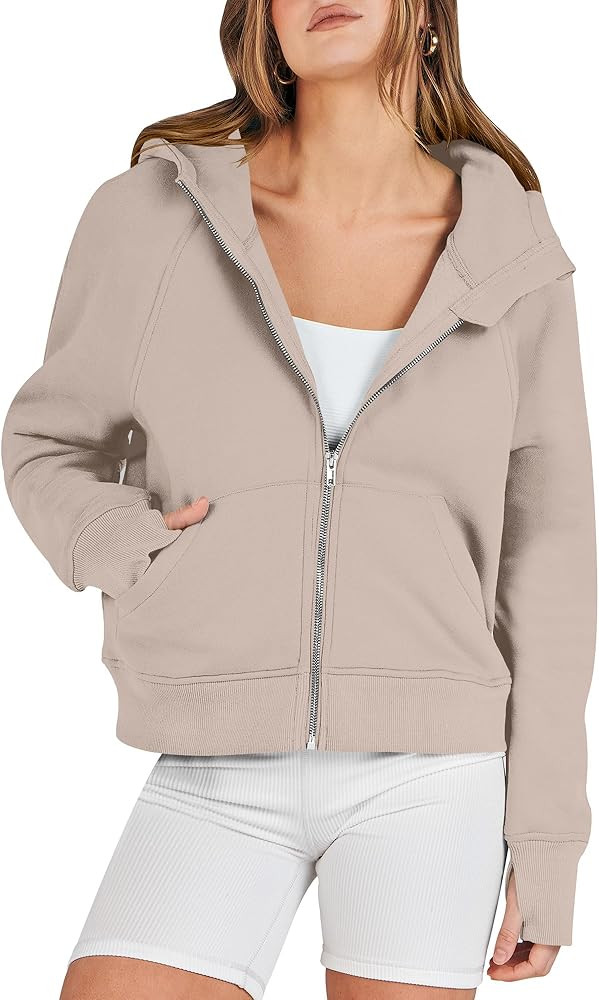ANRABESS Womens Cropped Zip Up Hoodies Fleece Sweatshirts Zipper Jackets Hooded Pullover Sweaters... | Amazon (US)
