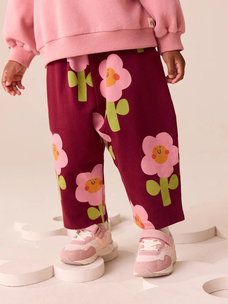 Burgundy Red Flower Textured Barrel Leg Trousers (3mths-7yrs) | Next US