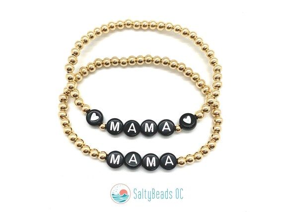 Custom Gold  MAMA Bracelet  Black Letters  Heart Icon  | Etsy | Etsy (US)