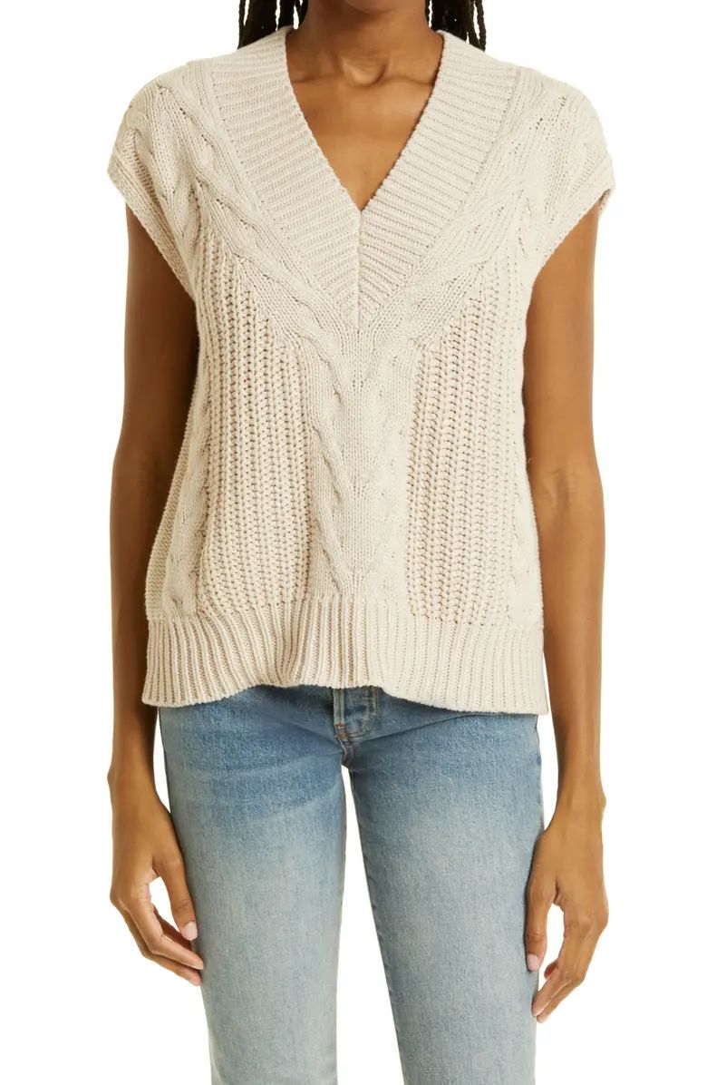 Kiran Cable Short Sleeve Cotton Sweater | Nordstrom