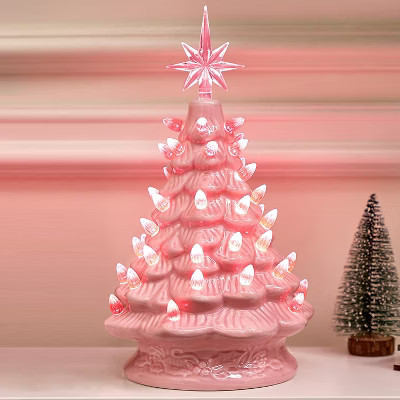 Joyfy Ceramic Christmas Tree, 12'' Pink Mini Tabletop Xmas Tree with Extra Clear Top Star & Bulb, Christmas Decorations Indoor | Target