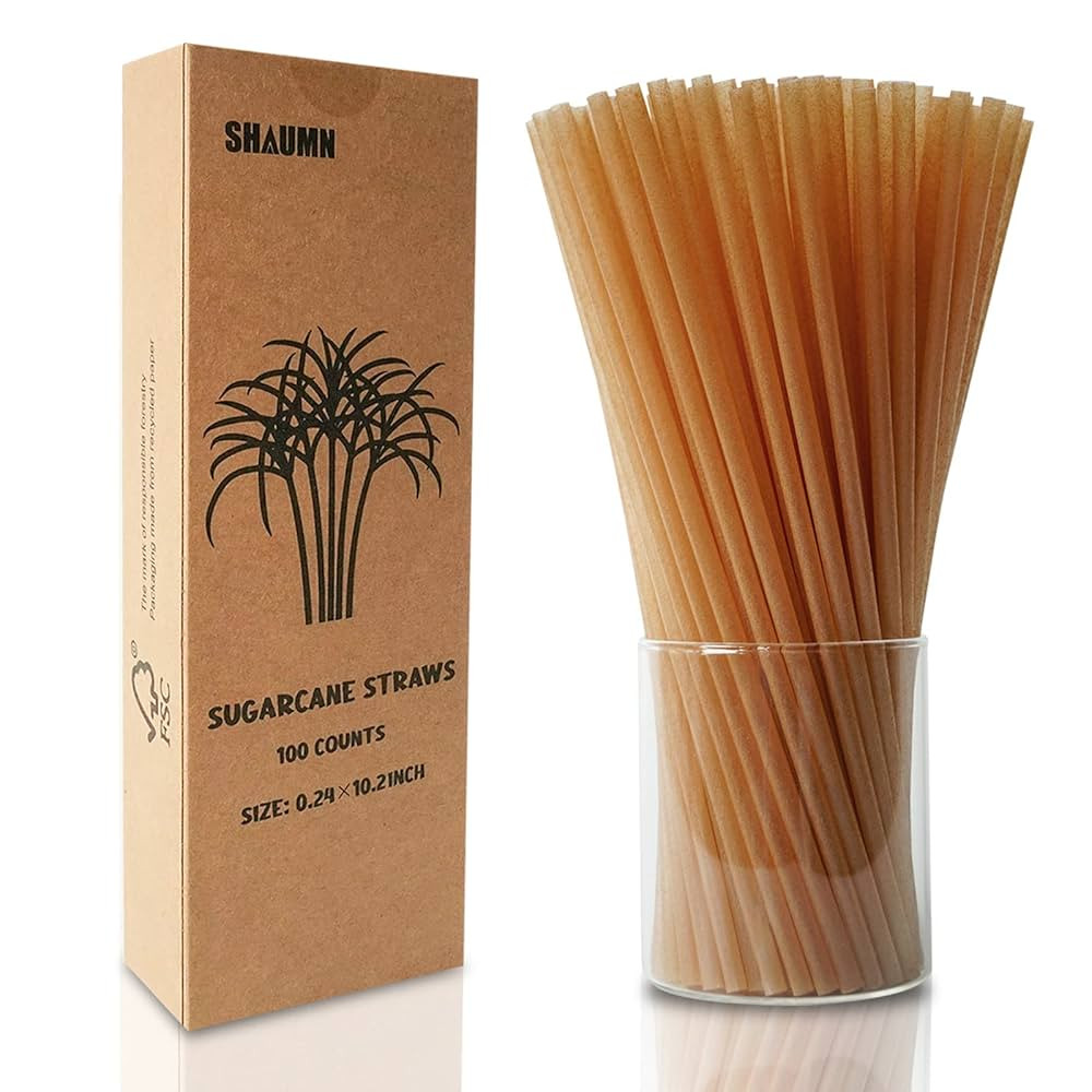 Biodegradable Sugarcane Straws - 10.2 Inch Long Compostable Drinking Straws - Bulk Plasticless Al... | Amazon (US)