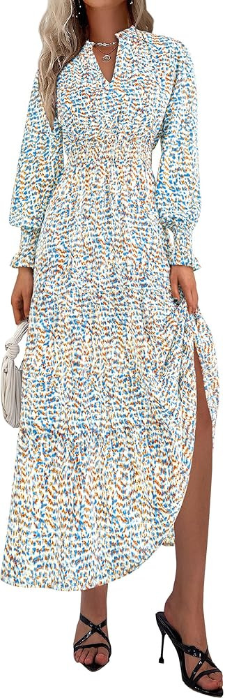 PRETTYGARDEN Women's Floral Maxi Dress 2026 Fall Long Sleeve V Neck A Line Long Flowy Spring Part... | Amazon (US)