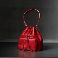 Red Leather Bucket Bag, Crossbody Drawstring Shoulder Small Daily Purse, Red Bag | Etsy (US)