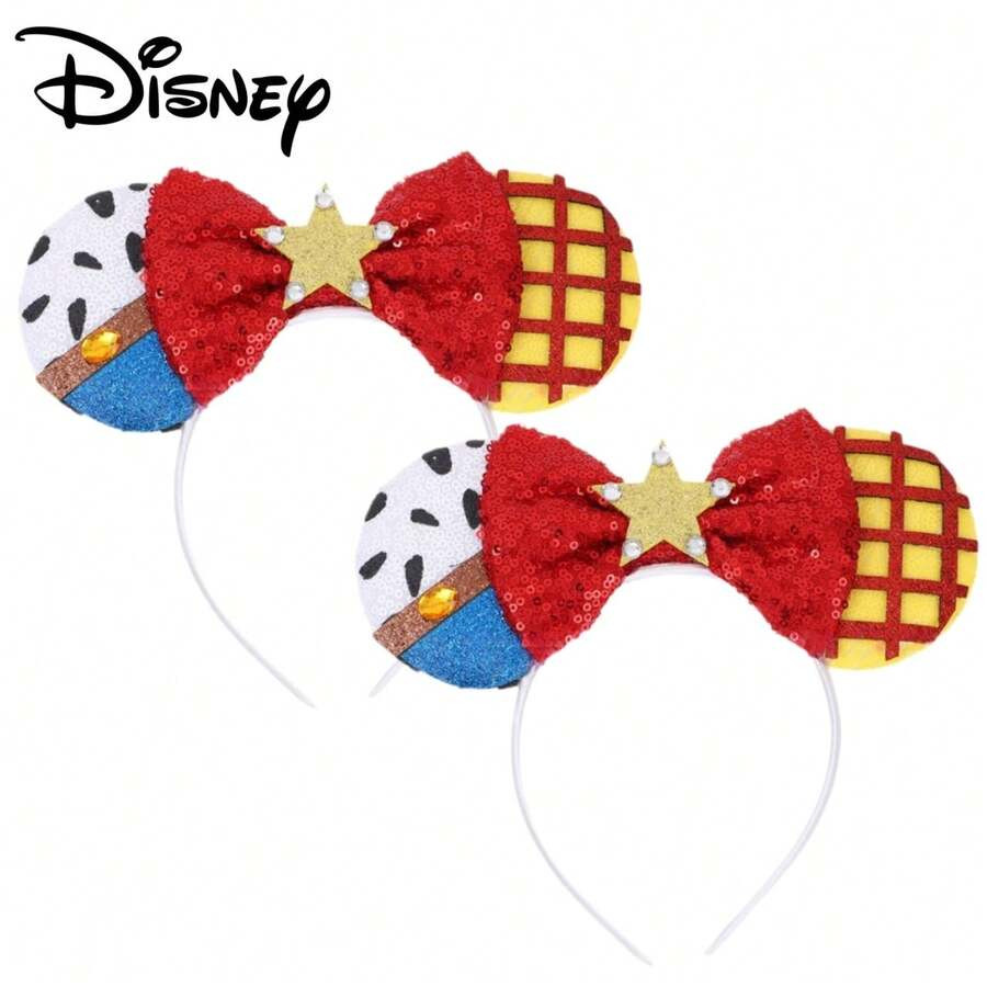 Hoodie Minnie Mouse Ear Headband - Disney Authorized Sequin Headpiece With Red Bow And Gold Stars... | SHEIN