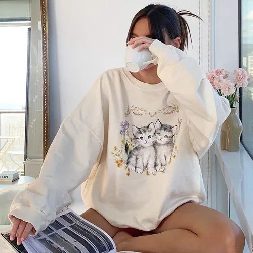 Sosana - Cat Print Sweatshirt | YesStyle Global