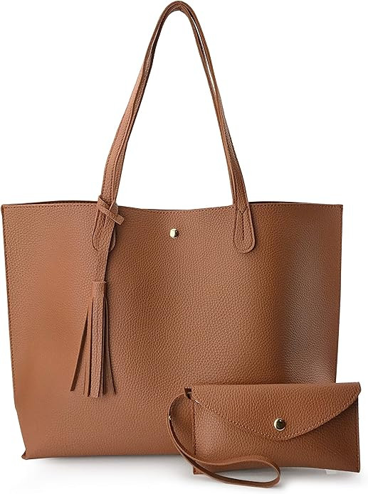 Minimalist Clean Cut Pebbled Faux Leather Tote Womens Shoulder Handbag | Amazon (US)