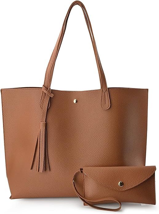 Minimalist Clean Cut Pebbled Faux Leather Tote Womens Shoulder Handbag | Amazon (US)