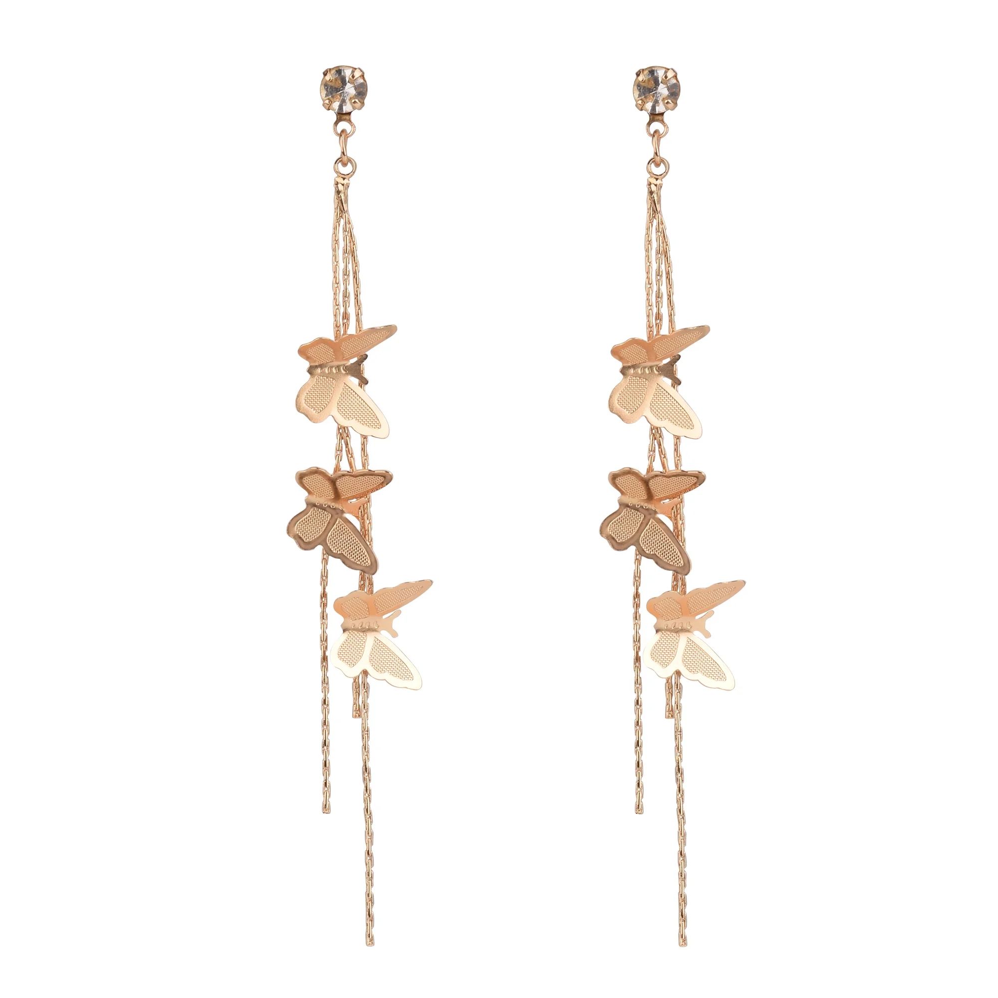 No Boundaries Women's Gold Tone Butterfly Linear Earring | Walmart (US)